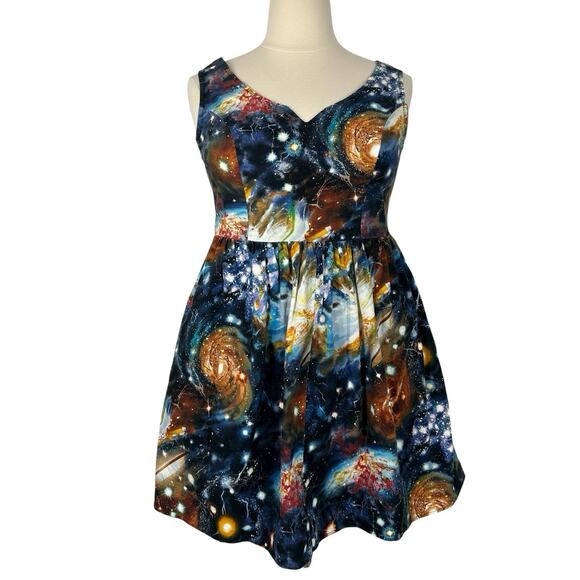 Fervour ModCloth Women 1X Galaxy Solar System Fit Flare Retro Pinup Artsy Boho - Picture 1 of 14